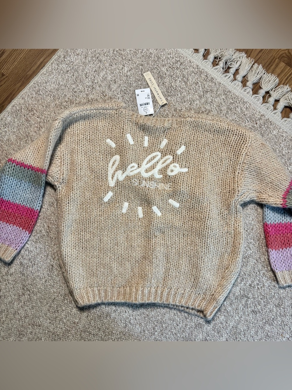 Hello Sunshine Chunky Knit Striped Cardigan Sweater NWT L